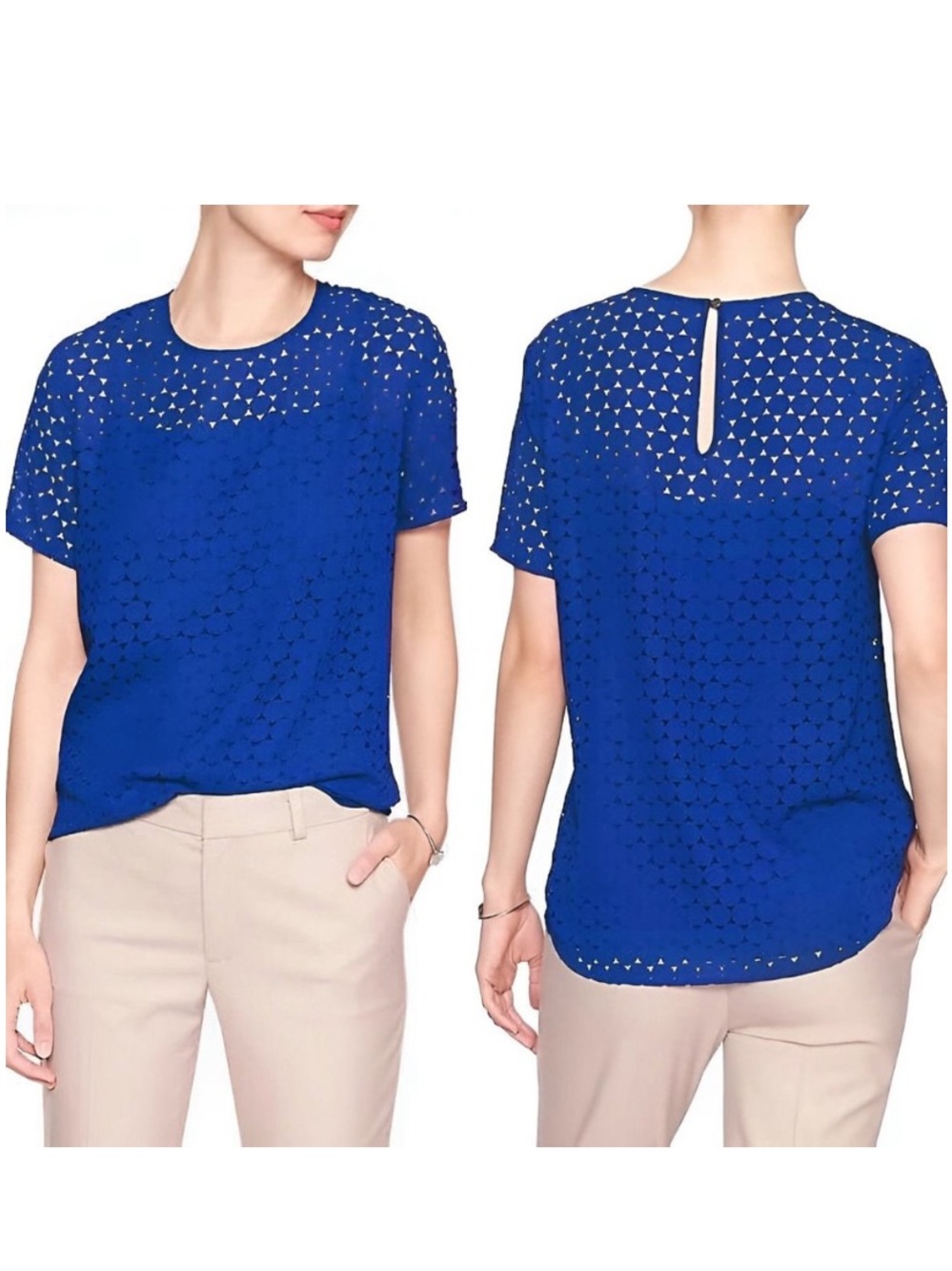 Banana Republic Royal Blue Eyelet Short Sleeve Blouse size SP